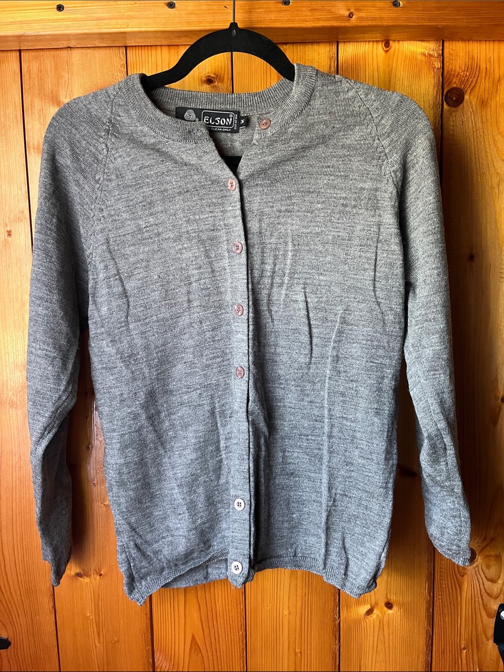 Vintage Wool Women's Gray Button-Front Crewneck Cardigan